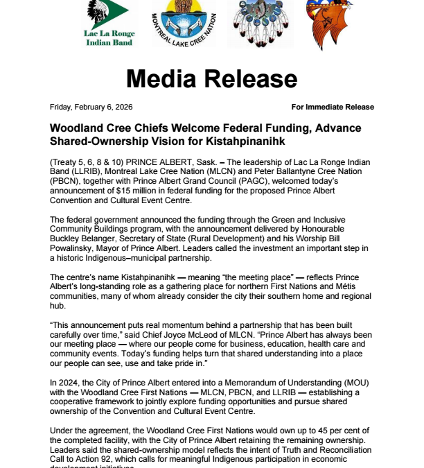 PAGC Joint Media Release – Federal Boost for Kistahpinanihk Project